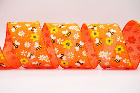 Spring Flower With Bees Collection Ribbon_KF7564GC-54-54_orange